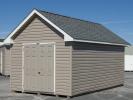 10x16 Cape Cod Style Storage Shed with Vinyl Siding and fiberglass doors